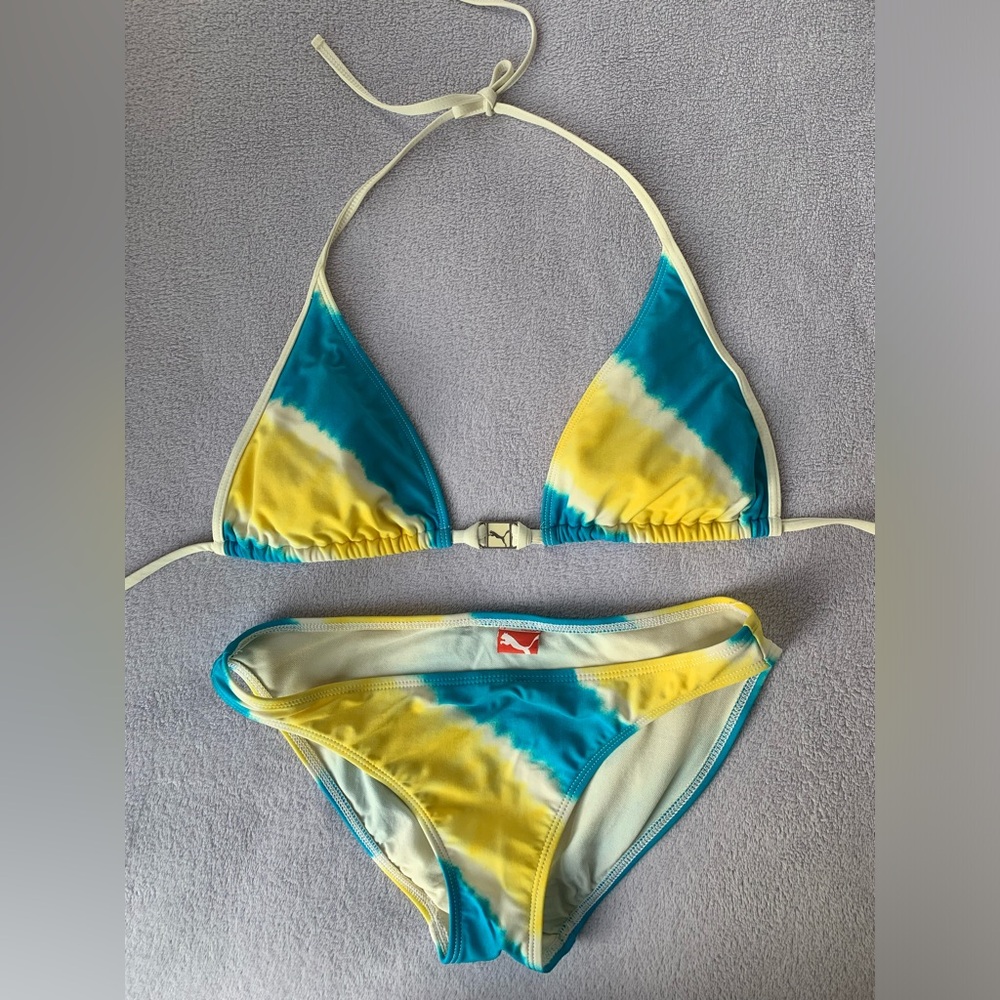 Puma Yellow & Teal Tie-Dye Triangle Bikini Set